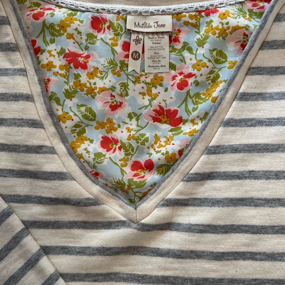 Matilda Jane Hello Lovely Anything But Ordinary Cream and Gray Striped Pullover